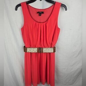 I.N. Coral Sleeveless Dress with Belt Sz S